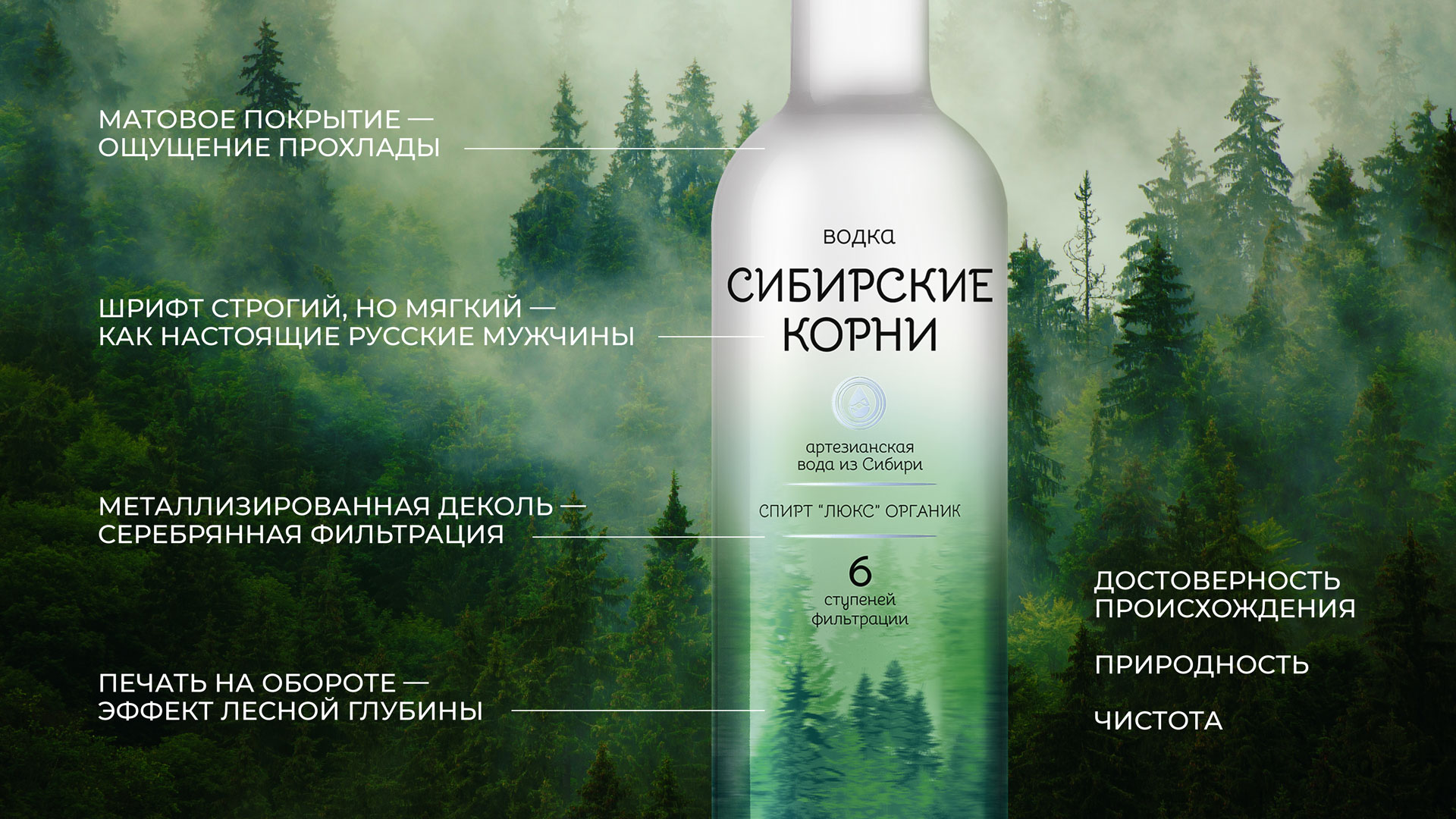 Дизайн упаковки водки Сибирские корни